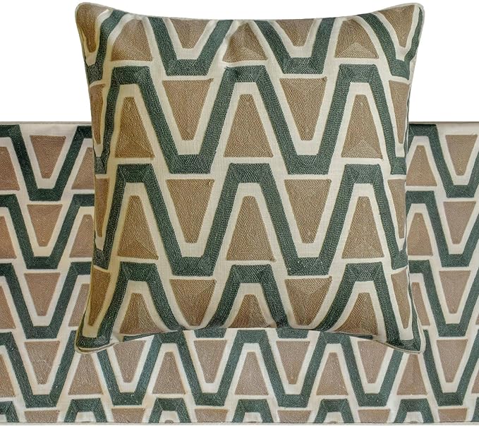 The HomeCentric Muted Green & Mocha Brown Bed Runner - Image 4
