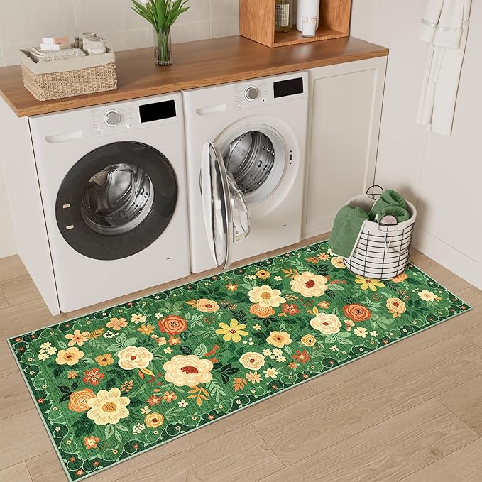 DUKINO 2x5 Runner Rug for Hallway, Washable Kitchen Floral Runner Rug - Image 3