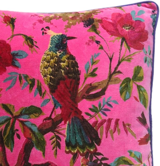 Eyes of India Velvet Floral Flower Bird Throw Pillow Sofa Cushion Cover Case - Image 3