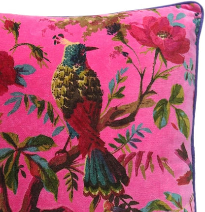 Eyes of India Velvet Floral Flower Bird Throw Pillow Sofa Cushion Cover Case - Image 3