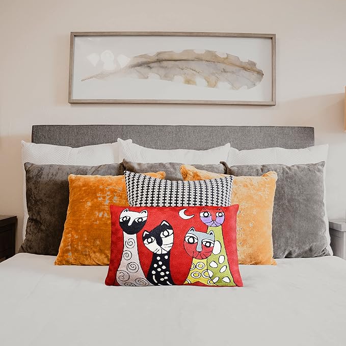 Lumbar Picasso Cat Pillow Cover Red Kitties Pillowcase Cute Cat Cushion Kitty - Image 2