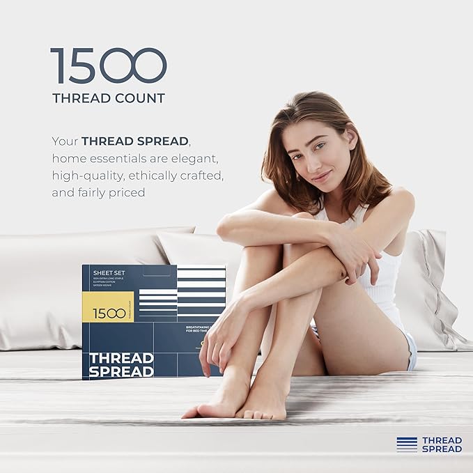THREAD SPREAD 100% Egyptian Cotton Sheets Queen Size Bed Set - Image 8