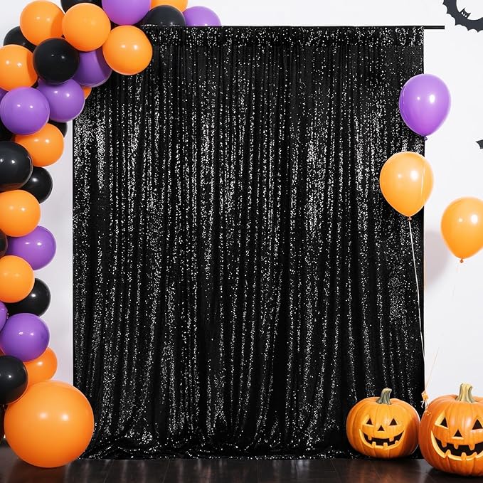 Eternal Beauty Black Sequin Backdrop, 6x8 Ft Halloween Glitter Background Curtains for Shimmer Photography Party Wedding Birthday Back Drop Decor