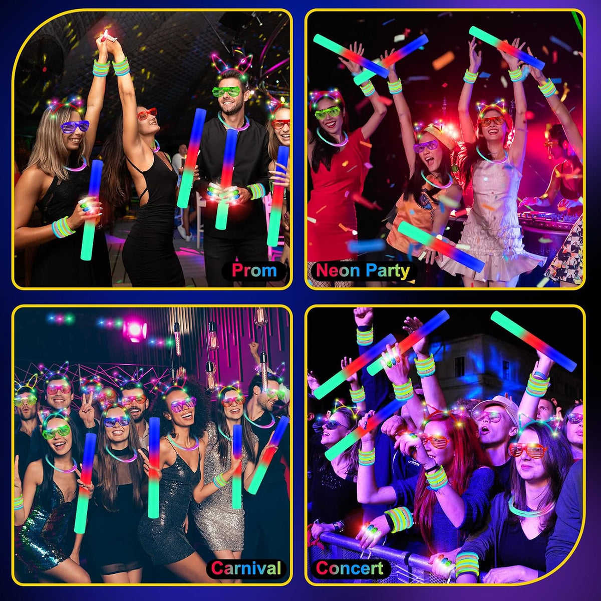 OLUPP 282 PCS Glow in the Dark Party Supplies, 18 Foam Sticks, 18 LED Glasses, 200 Glow Sticks, 30 Finger Lights, 8 Bunny Ear Headband and 8 LED Cat Ear Headband for Birthday,Halloween,New Year