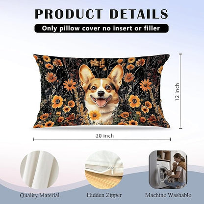 Moody Floral Corgi Pillow Covers 12x20 Set of 2, Gifts - Image 5