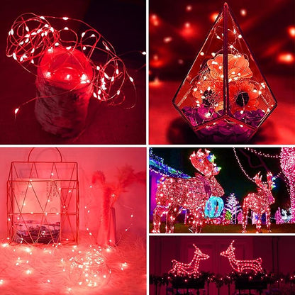 ZGWJ 100 Pack Fairy Lights Battery Operated, 7ft 20 Mini LED Fairy String Lights Silver Wire 3 Modes for DIY, Parties, Wedding, Bedroom, Halloween Christmas Decoration Red