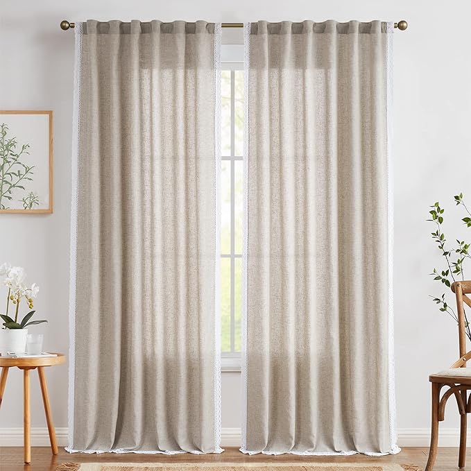 jinchan Linen Curtains for Living Room Bedroom Light Filtering Semi Sheer - Image 3