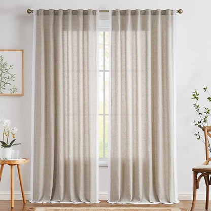 jinchan Linen Curtains for Living Room Bedroom Light Filtering Semi Sheer - Image 3