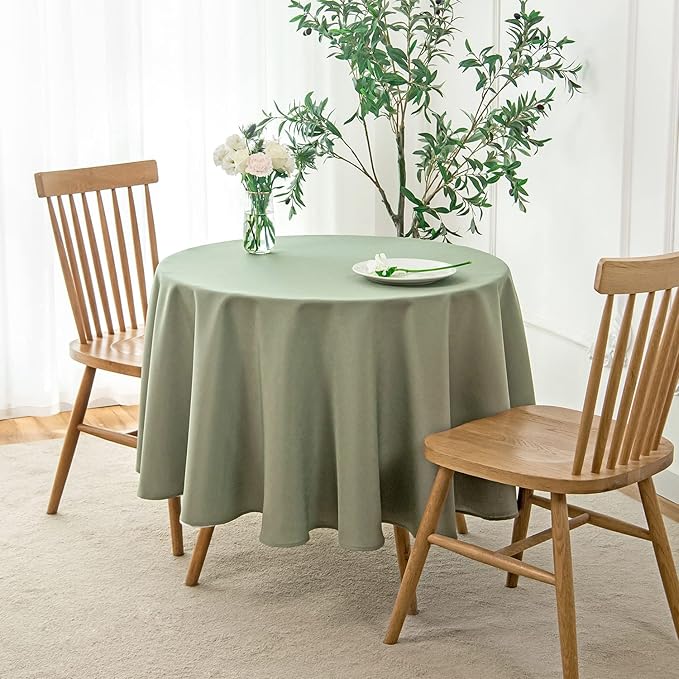 maxmill Round Linen Looking Textured Tablecloth Spill-Proof Wrinkle Free Soft - Image 2