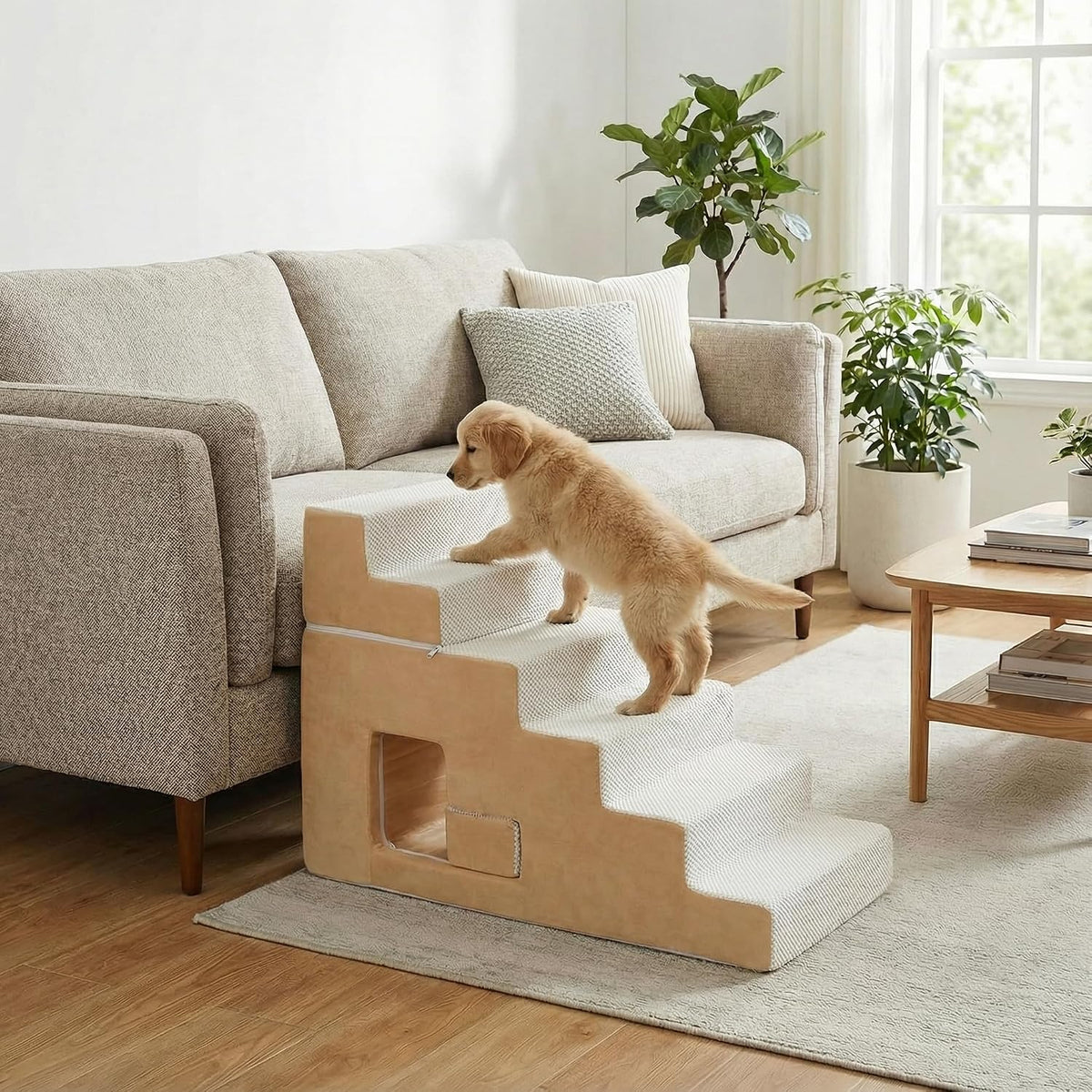 dog stairs for small dogs 27”h, 6-step dog showing dimensions
