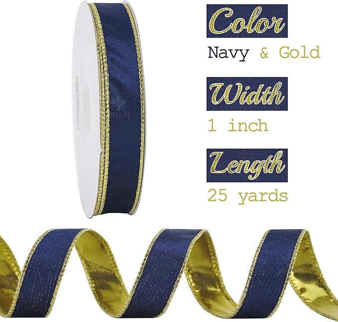MEEDEE Navy Blue and Gold Velvet Ribbon - Image 2