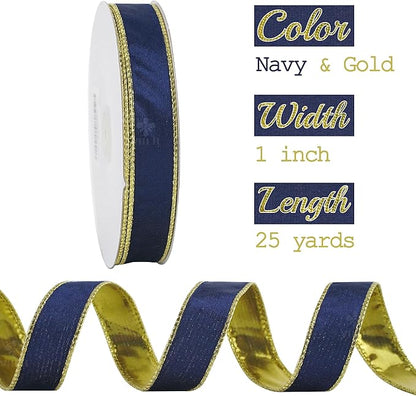 MEEDEE Navy Blue and Gold Velvet Ribbon - Image 2