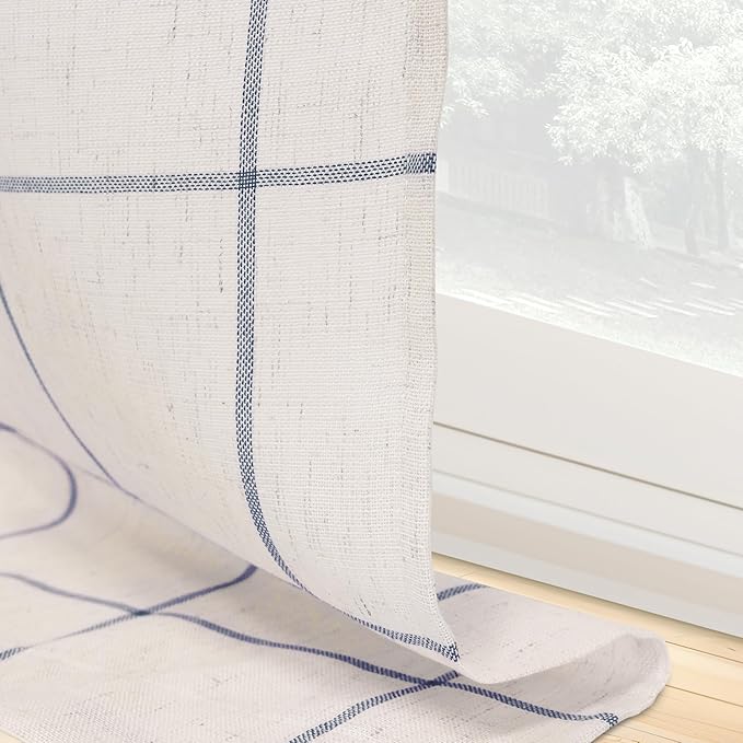DriftAway Kitchen Curtains Striped Tier Linen Short Curtains Windowpane Plaid - Image 8