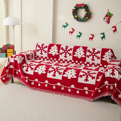 MEETSKY Christmas Couch Cover for Sectional Sofa, Chenille Loveseat Red Sofa - Image 8