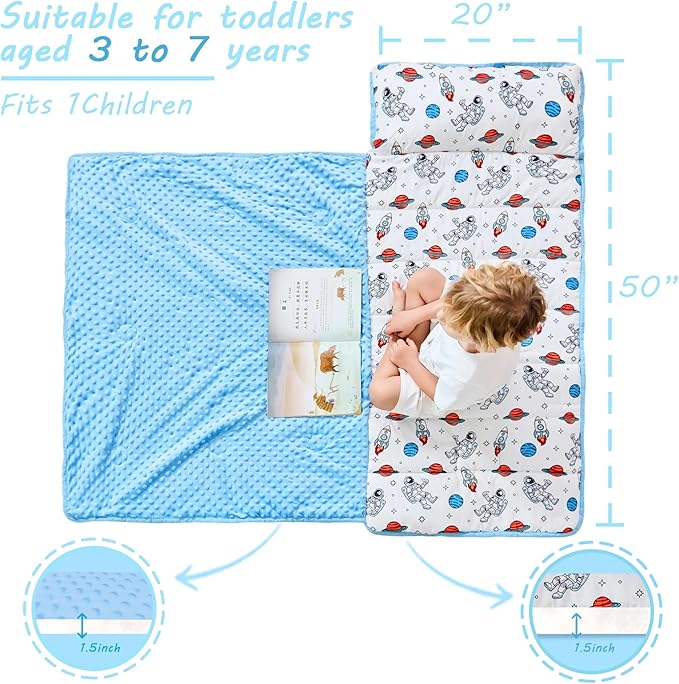 Toddler Nap Mat with Pillow and Blanket, Extra Large Rolled Napping Mats - Image 4