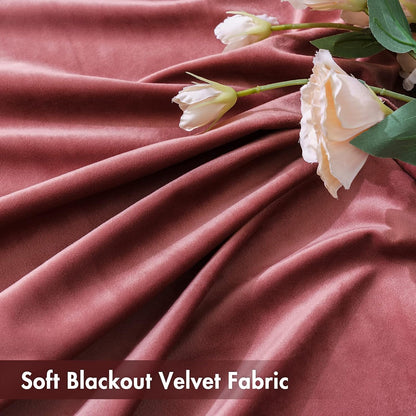 miulee dusty rose pink velvet room darkening curtains, close-up detail