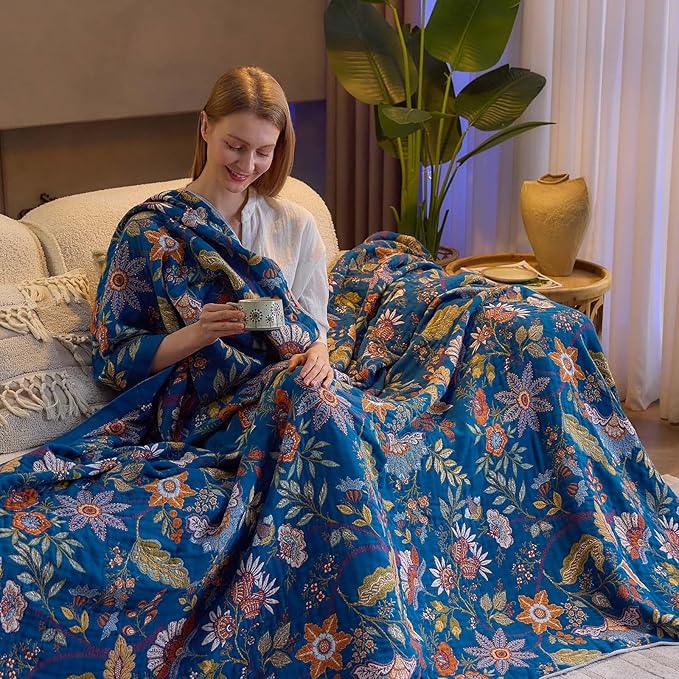 Fall Throw Blanket for Couch, 100% Cotton Muslin Breathable Woven Farmhouse - Image 5