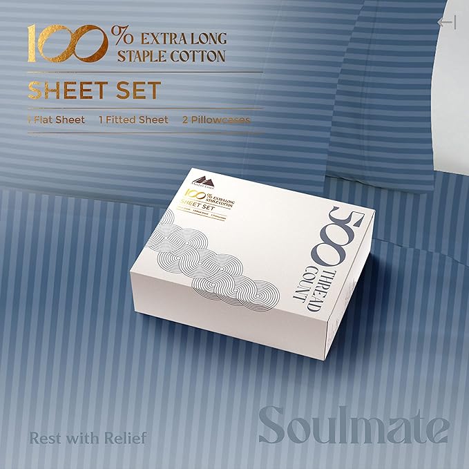 Mayfair Linen 100% Cotton Striped Sheets Full Size Bed Set - Image 3