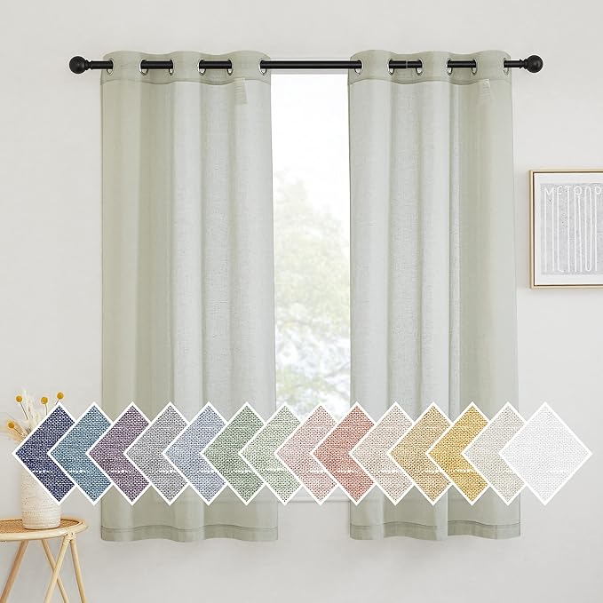 NICETOWN Semi Sheer Sage Green Linen Curtains 63 inch Length, Grommet Rustic by NICETOWN