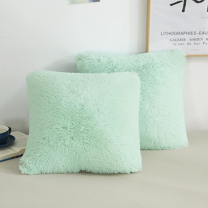 XeGe Faux Fur Throw Pillow Covers, Shaggy Fluffy Cushion Covers, Plush Furry by XeGe