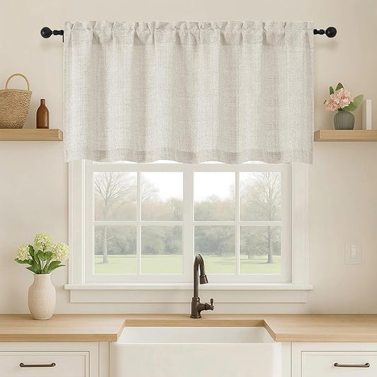 OVZME Natural Valance for Windows, Light Filtering Faux Linen Textured Small by OVZME