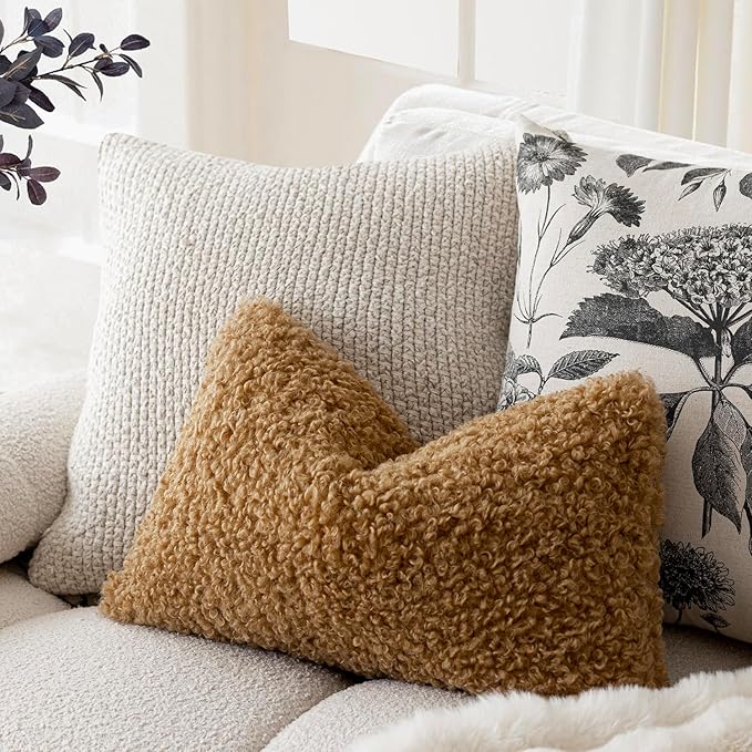 Foindtower Set of 2 Curly Teddy Wool Pillow Covers Decorative Boucle Textured - Image 4