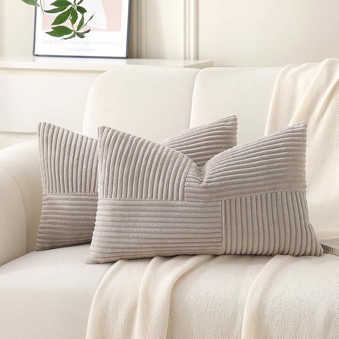 Taupe Lumbar Throw Pillow Covers 16x24 inch, Farmhouse Home Decor, Boho by Unknown