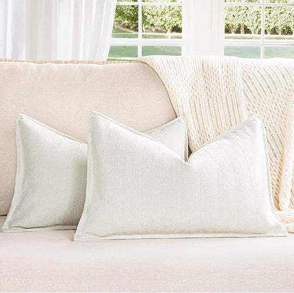 ZWJD Cream Pillow Covers 12x20 Set of 2 Chenille Throw Pillow Covers by ZWJD