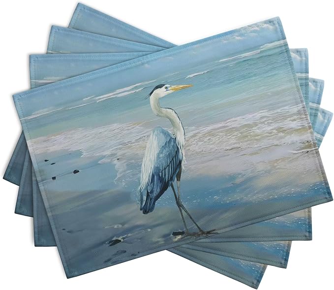 Blue Heron Placemats Set of 4 Summer Coastal Beach Pelican Placement Mats - Image 2