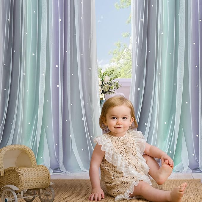 Kinryb Christmas Overlay Star Cut Out Colorful Kids Curtains - Image 6