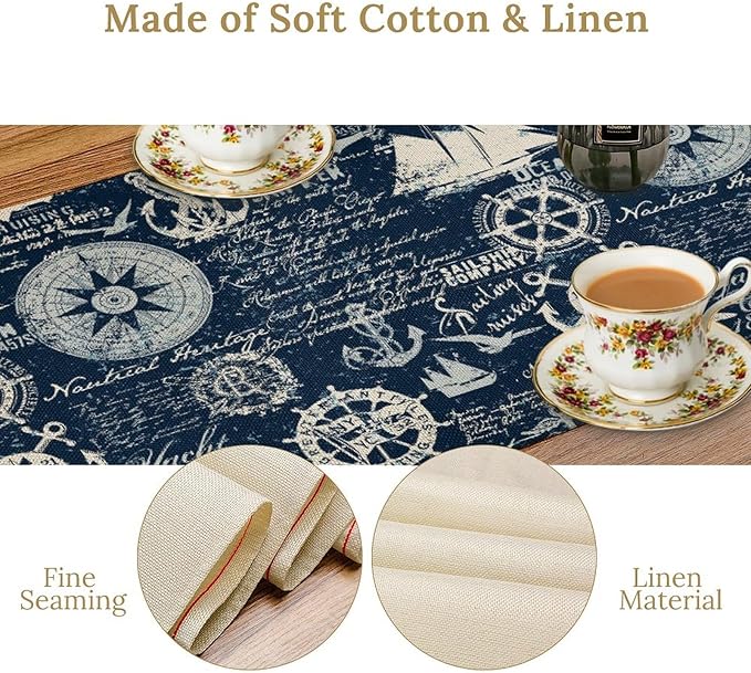 Marine Ship Table Runner, Nautical Pattern Seasonal Farmhouse Sea Rustic - Image 4