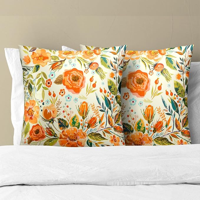 Summer Fall Flower Throw Pillow Covers 16X16 Inch Watercolor Peony Pillowcase - Image 3