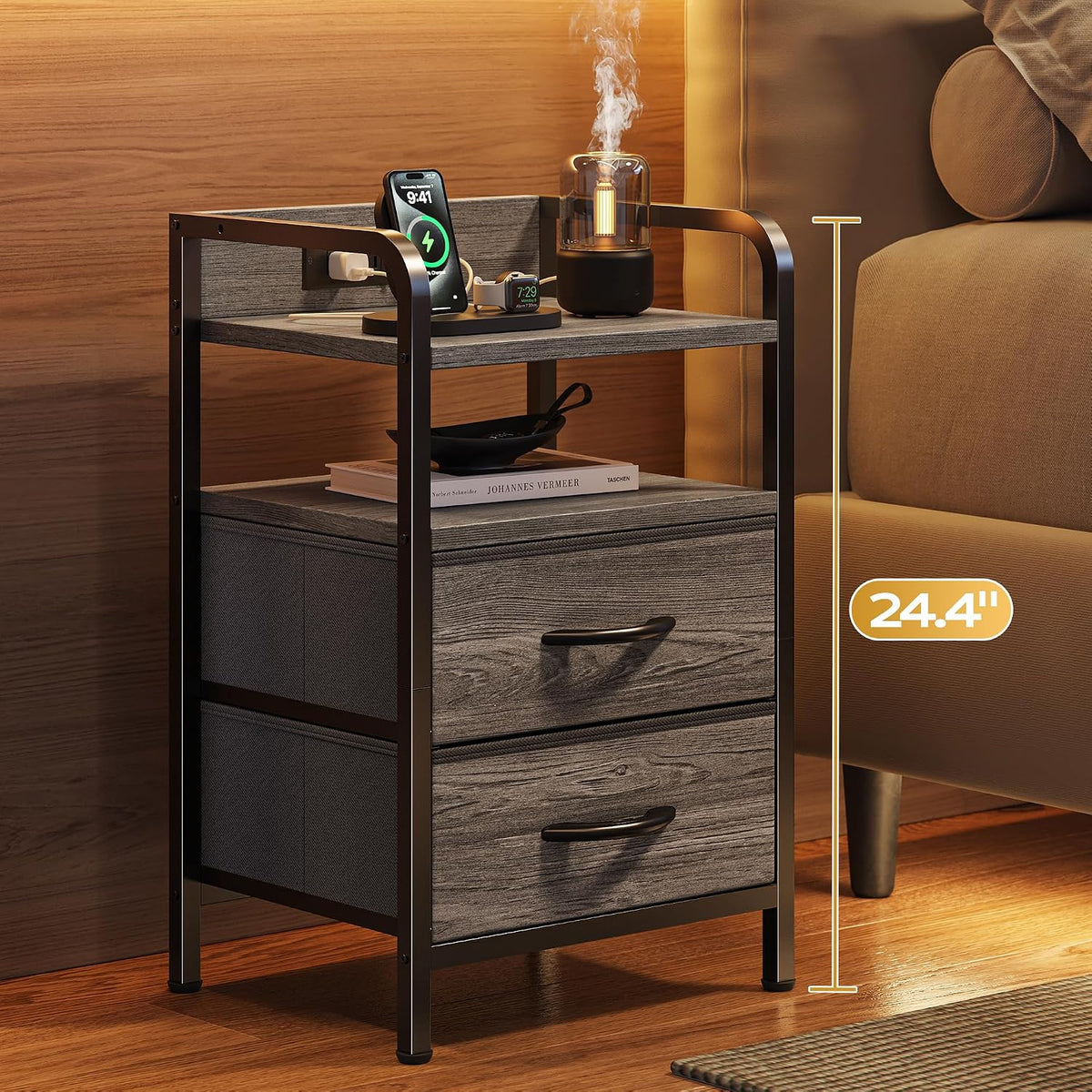 huuger nightstands set of 2, night stand, charging, side view