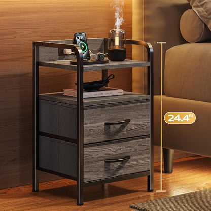 huuger nightstands set of 2, night stand, charging, side view