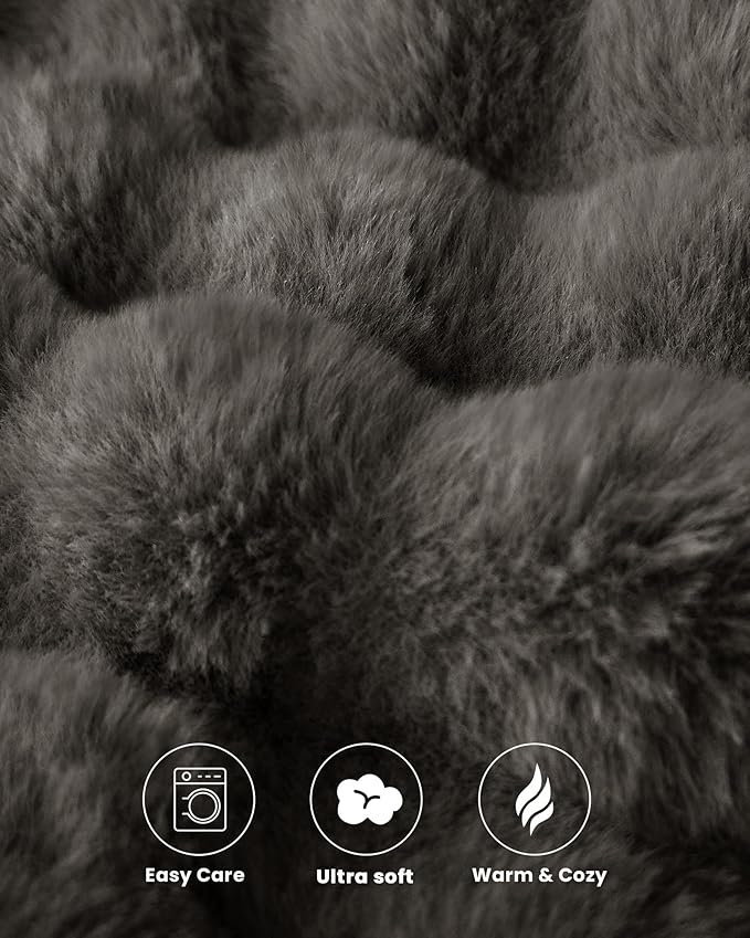 Ultra Soft Cozy Faux Fur Throw Blanket, Fuzzy Plush Thick Bubble Blanket - Image 6