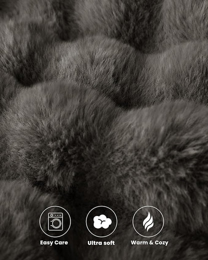 Ultra Soft Cozy Faux Fur Throw Blanket, Fuzzy Plush Thick Bubble Blanket - Image 6