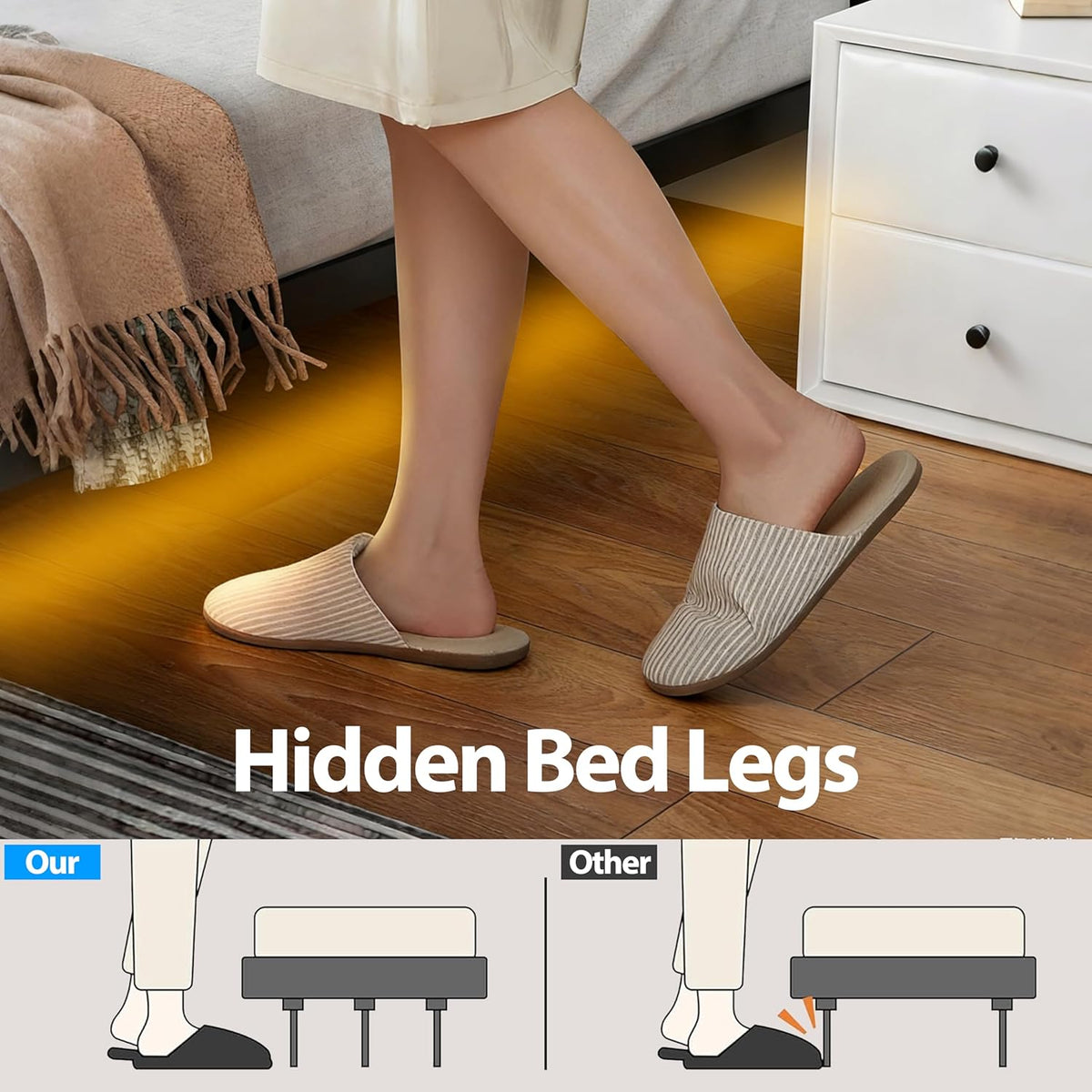 floating bed frame with smart led lights metal, package contents