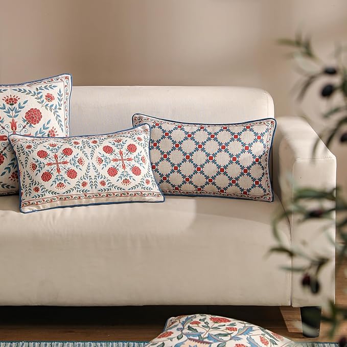 patdrea Designer Throw Pillow Covers Set of 2, Lumbar Brilliant Vintage Red - Image 7