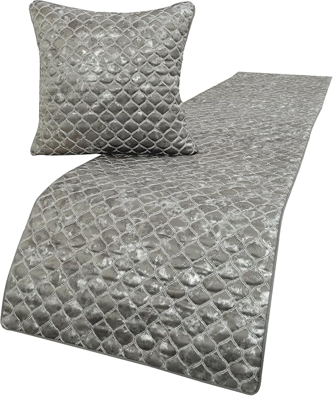The HomeCentric King/Queen/Twin Grey & Silver Designer Queen 74"x18" Bed Runner by TheHomeCentric