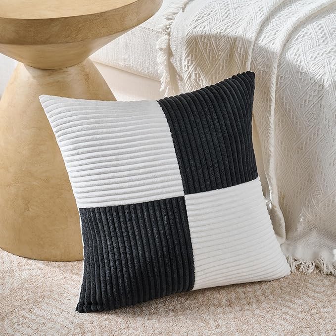 Fancy Homi Set of 2 Black White Big Decorative Throw Pillow Covers 24x24 Inch - Image 2