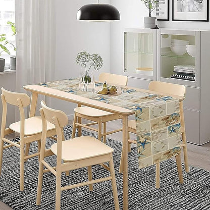 Nautical Coastal Table Runner, Beach Starfish Seashells Patchwork Table Runner - Image 3
