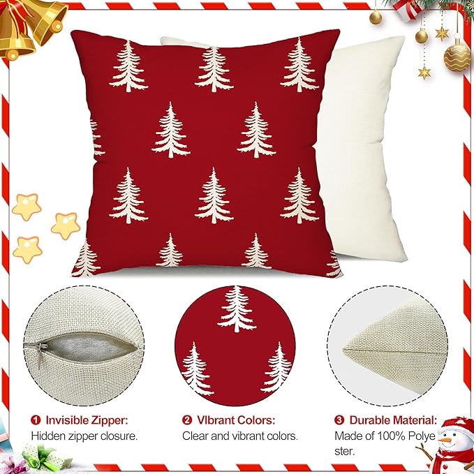 DFXSZ Christmas Pillow Covers 16x16 inch Set of 2 Christmas Tree Decorative Red - Image 6