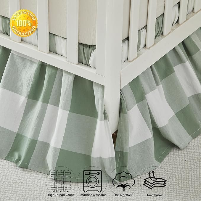 Brandream Gingham Gathered Crib Skirt, Baby Boy, Baby Girl, Gender Neutral Crib - Image 2