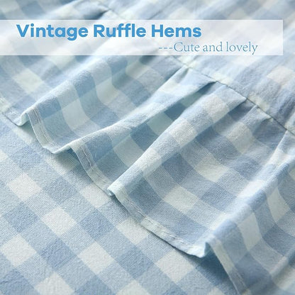 2 Pack Light Blue White Plaid Ruffle Gingham Euro Pillow Covers, 100% Washed - Image 5