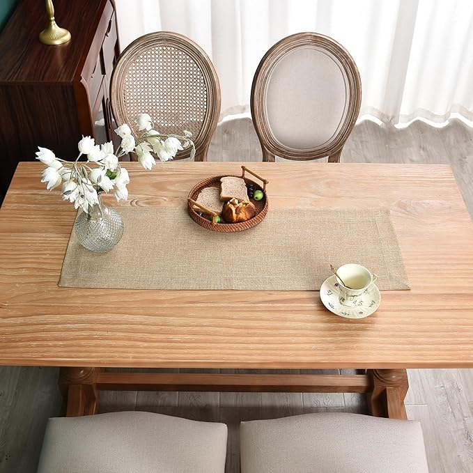 NEWISHER Farmhouse Rustic Table Runner Solid Flaxen Rectangular Table Runners - Image 4