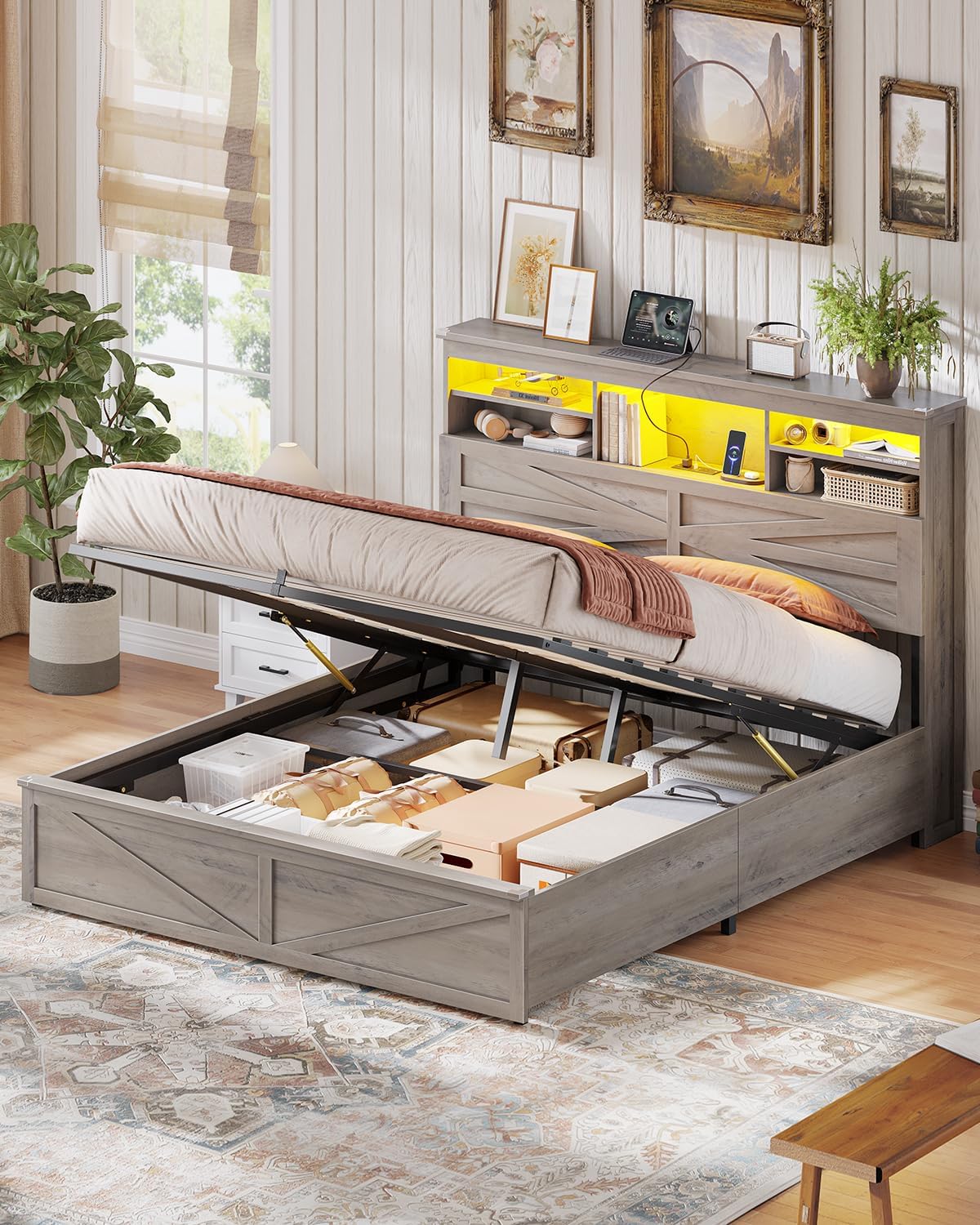 aogllati farmhouse full size bed frame with lift, view 9