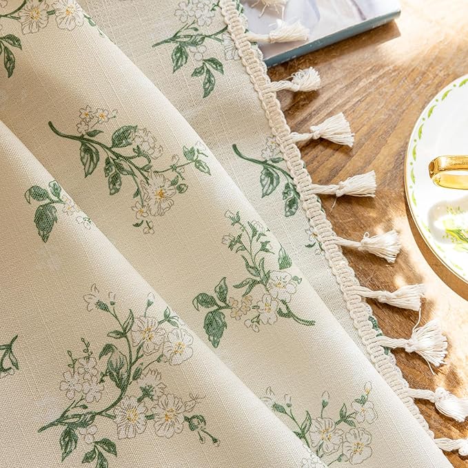 ENJOYBRIDAL White Floral 63 Inch Curtains 2 Panel Set Bedroom Tassel Drapes - Image 6