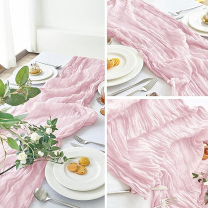 IVAPUPU 2 Pcs Cheesecloth Table Runner - 10ft Pink Boho Gauze Cheese Cloth - Image 6