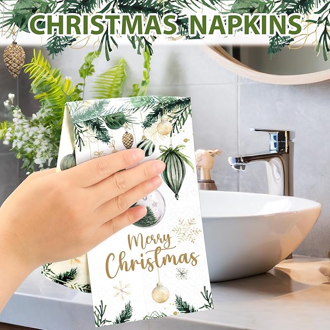 Peryiter 100 Pcs Merry Christmas Holiday Paper Napkins Farmhouse Christmas - Image 4