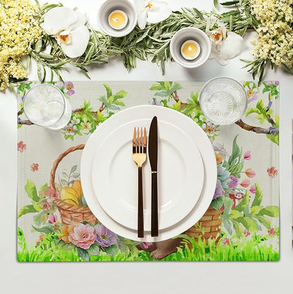 Easter Rabbit Placemats Set of 4 Spring Easter Egg Bunny Flowers Floral Place - Image 3